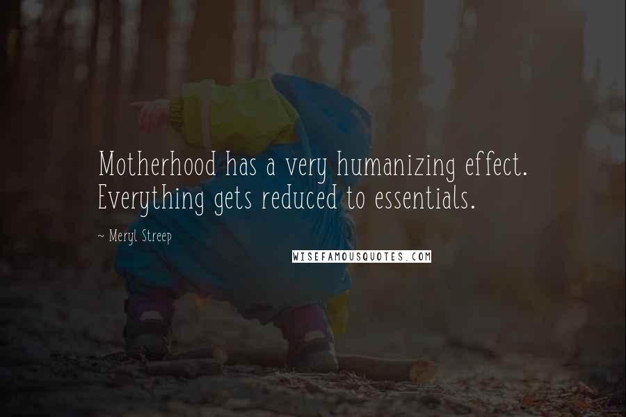 Meryl Streep Quotes: Motherhood has a very humanizing effect. Everything gets reduced to essentials.