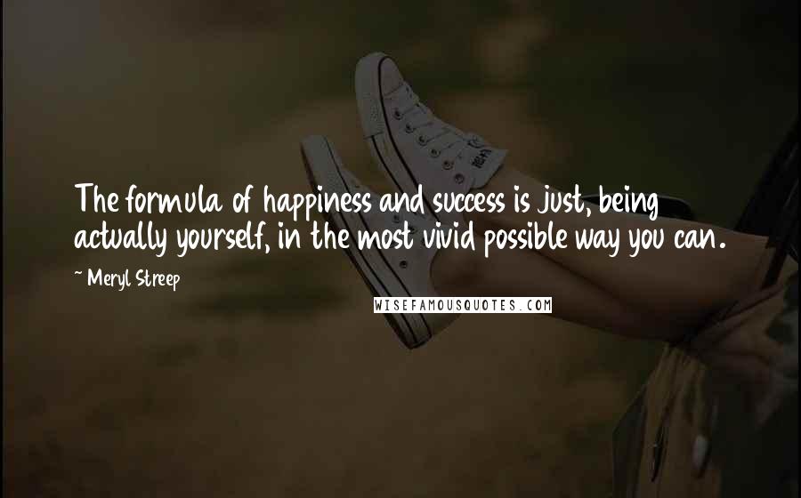 Meryl Streep Quotes: The formula of happiness and success is just, being actually yourself, in the most vivid possible way you can.