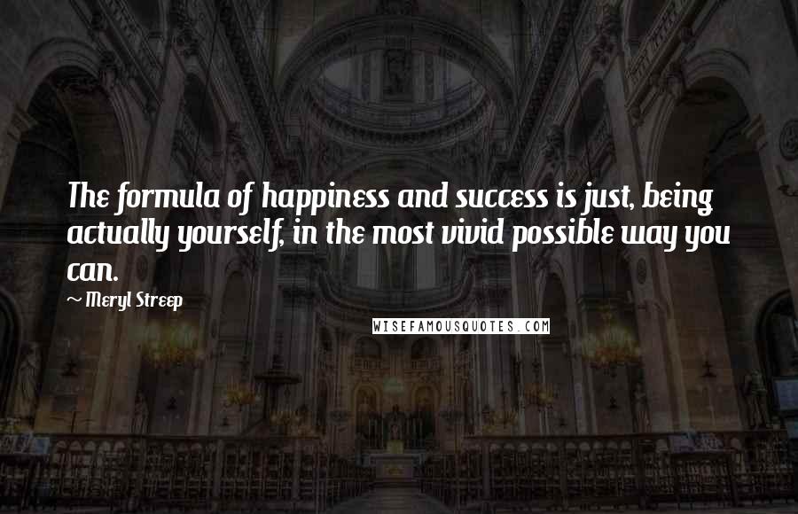 Meryl Streep Quotes: The formula of happiness and success is just, being actually yourself, in the most vivid possible way you can.