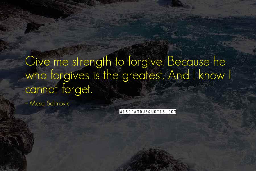 Mesa Selimovic Quotes: Give me strength to forgive. Because he who forgives is the greatest. And I know I cannot forget.