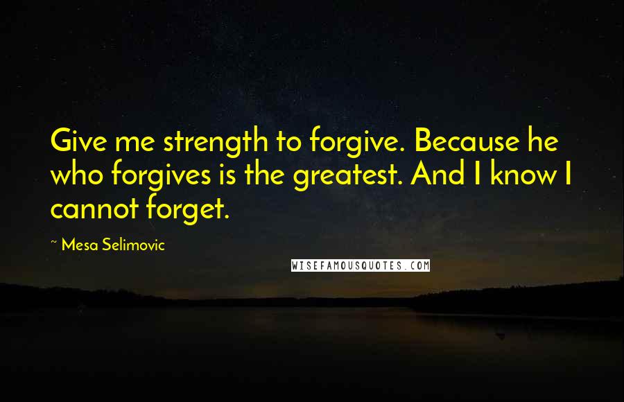 Mesa Selimovic Quotes: Give me strength to forgive. Because he who forgives is the greatest. And I know I cannot forget.
