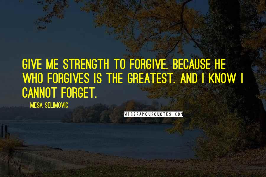 Mesa Selimovic Quotes: Give me strength to forgive. Because he who forgives is the greatest. And I know I cannot forget.