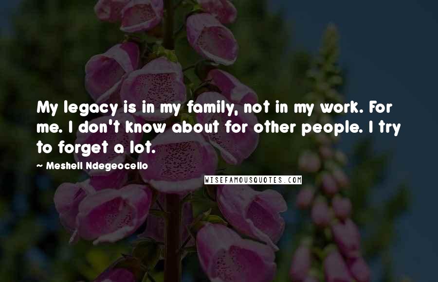 Meshell Ndegeocello Quotes: My legacy is in my family, not in my work. For me. I don't know about for other people. I try to forget a lot.