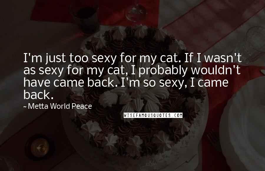 Metta World Peace Quotes: I'm just too sexy for my cat. If I wasn't as sexy for my cat, I probably wouldn't have came back. I'm so sexy, I came back.