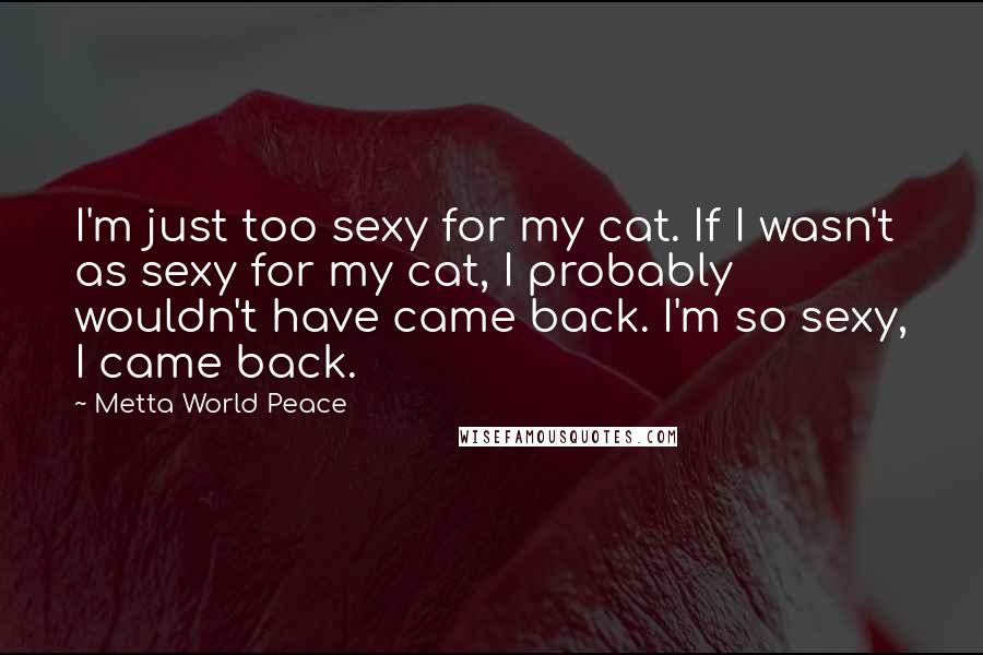 Metta World Peace Quotes: I'm just too sexy for my cat. If I wasn't as sexy for my cat, I probably wouldn't have came back. I'm so sexy, I came back.