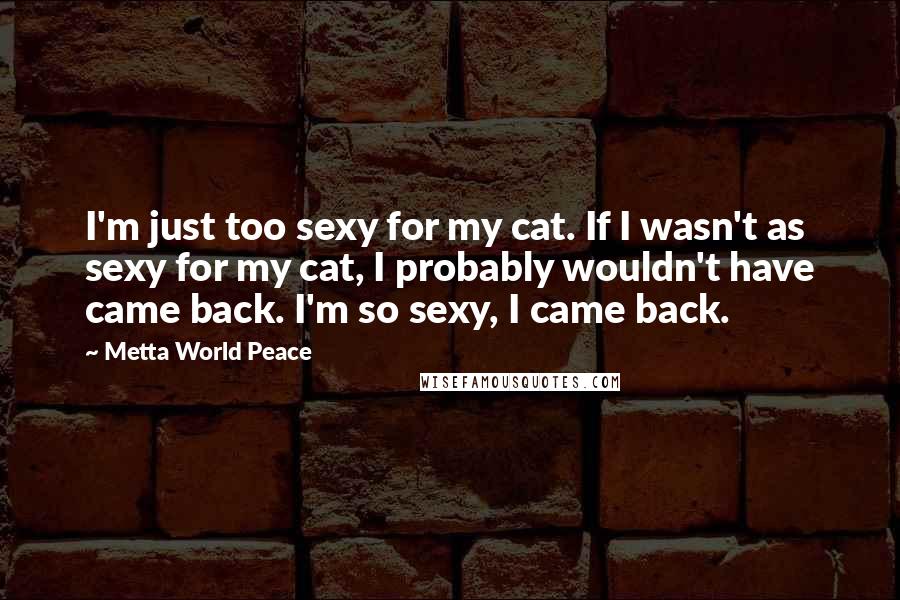 Metta World Peace Quotes: I'm just too sexy for my cat. If I wasn't as sexy for my cat, I probably wouldn't have came back. I'm so sexy, I came back.