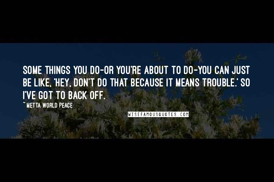 Metta World Peace Quotes: Some things you do-or you're about to do-you can just be like, 'Hey, don't do that because it means trouble.' So I've got to back off.