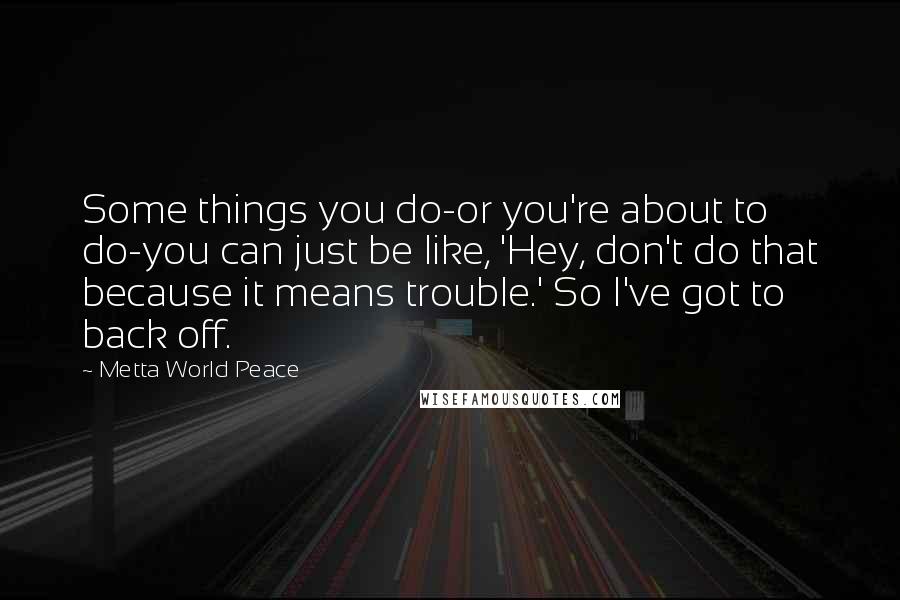 Metta World Peace Quotes: Some things you do-or you're about to do-you can just be like, 'Hey, don't do that because it means trouble.' So I've got to back off.