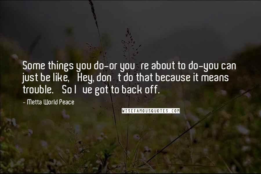 Metta World Peace Quotes: Some things you do-or you're about to do-you can just be like, 'Hey, don't do that because it means trouble.' So I've got to back off.