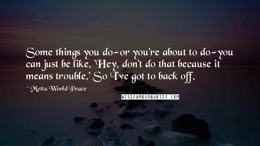 Metta World Peace Quotes: Some things you do-or you're about to do-you can just be like, 'Hey, don't do that because it means trouble.' So I've got to back off.