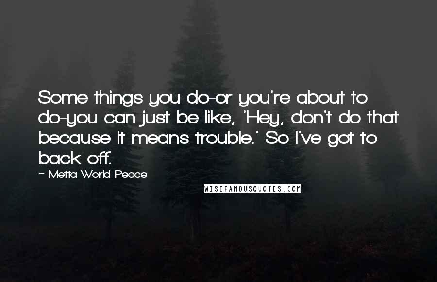 Metta World Peace Quotes: Some things you do-or you're about to do-you can just be like, 'Hey, don't do that because it means trouble.' So I've got to back off.