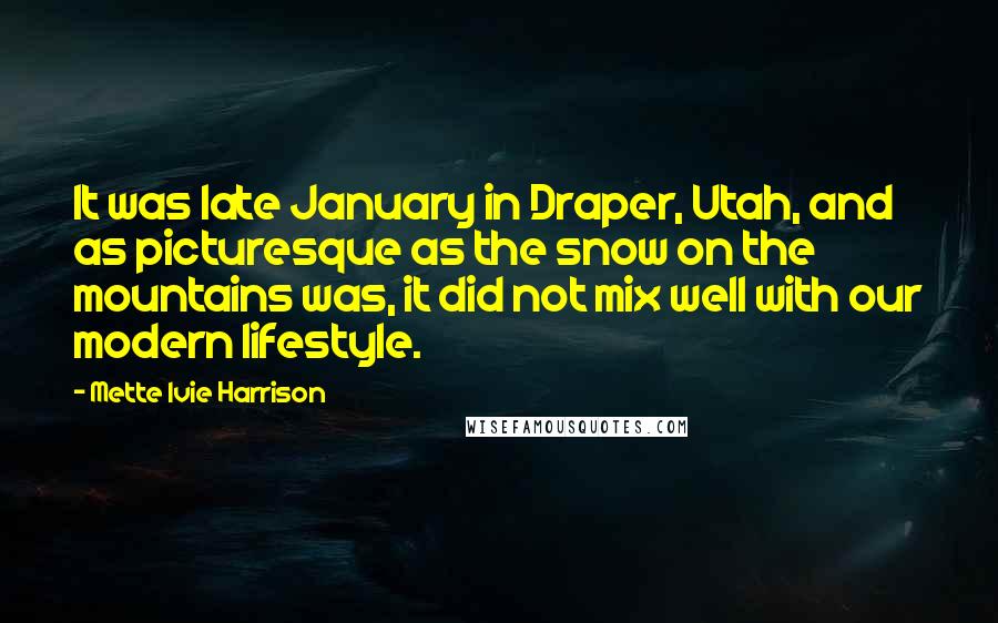 Mette Ivie Harrison Quotes: It was late January in Draper, Utah, and as picturesque as the snow on the mountains was, it did not mix well with our modern lifestyle.