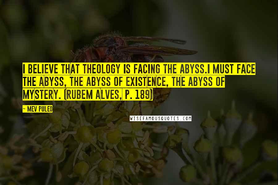 Mev Puleo Quotes: I believe that theology is facing the abyss.I must face the abyss, the abyss of existence, the abyss of mystery. (Rubem Alves, p. 189)