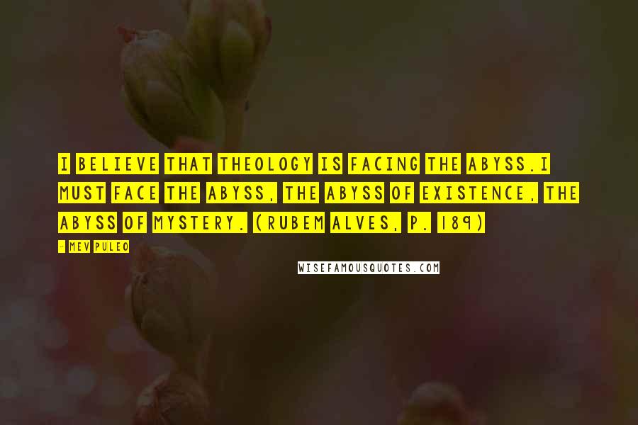 Mev Puleo Quotes: I believe that theology is facing the abyss.I must face the abyss, the abyss of existence, the abyss of mystery. (Rubem Alves, p. 189)