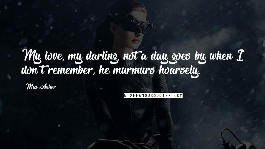 Mia Asher Quotes: My love, my darling, not a day goes by when I don't remember, he murmurs hoarsely.