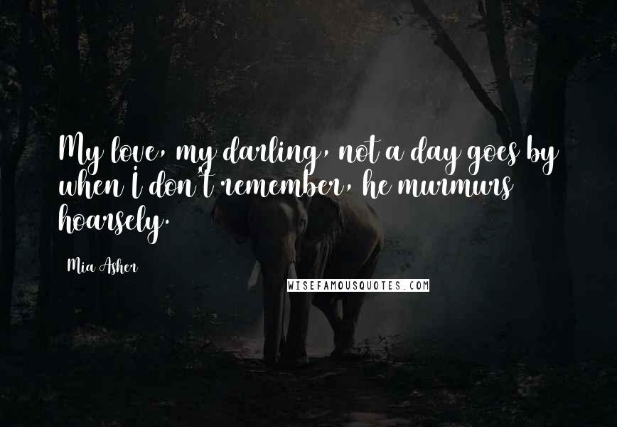 Mia Asher Quotes: My love, my darling, not a day goes by when I don't remember, he murmurs hoarsely.