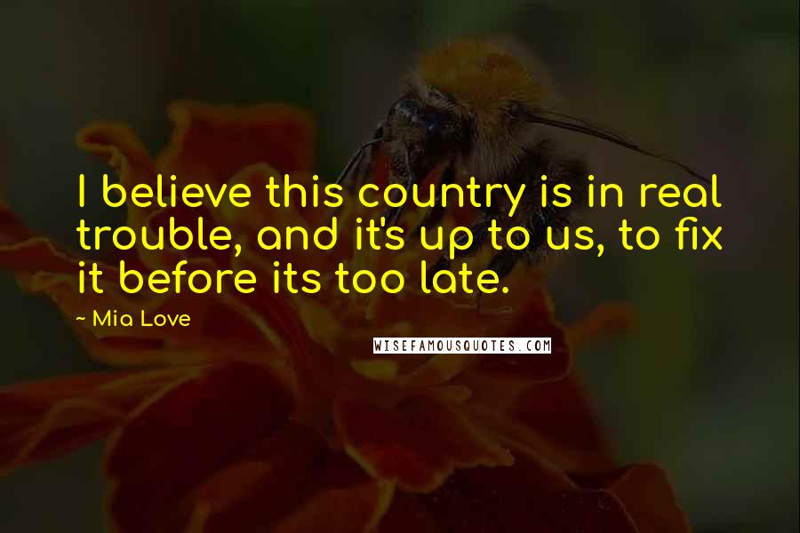 Mia Love Quotes: I believe this country is in real trouble, and it's up to us, to fix it before its too late.