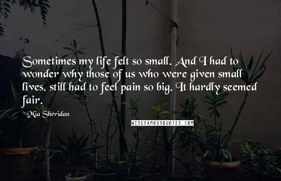 Mia Sheridan Quotes: Sometimes my life felt so small. And I had to wonder why those of us who were given small lives, still had to feel pain so big. It hardly seemed fair.