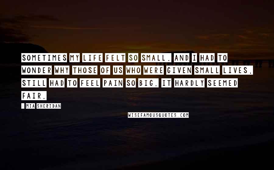 Mia Sheridan Quotes: Sometimes my life felt so small. And I had to wonder why those of us who were given small lives, still had to feel pain so big. It hardly seemed fair.