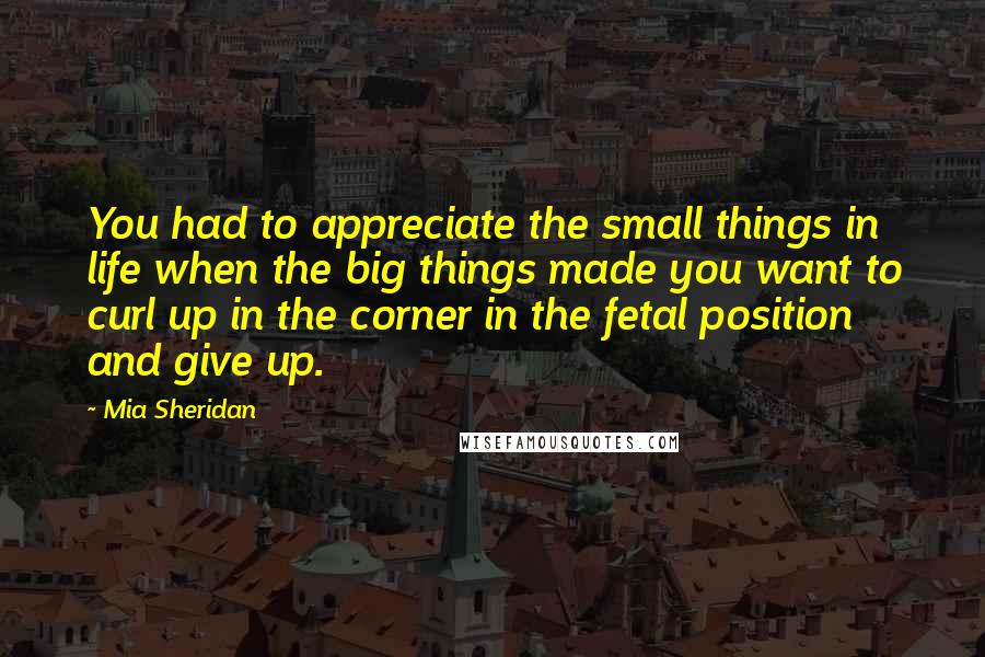 Mia Sheridan Quotes: You had to appreciate the small things in life when the big things made you want to curl up in the corner in the fetal position and give up.