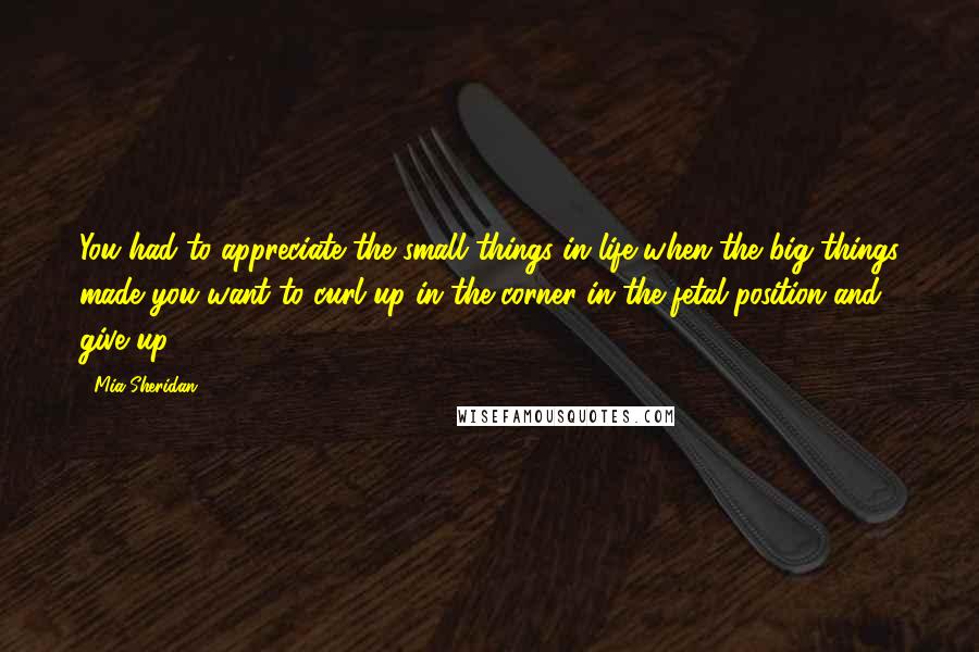 Mia Sheridan Quotes: You had to appreciate the small things in life when the big things made you want to curl up in the corner in the fetal position and give up.