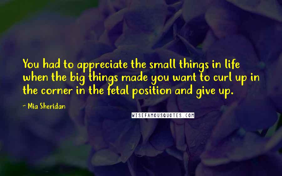 Mia Sheridan Quotes: You had to appreciate the small things in life when the big things made you want to curl up in the corner in the fetal position and give up.