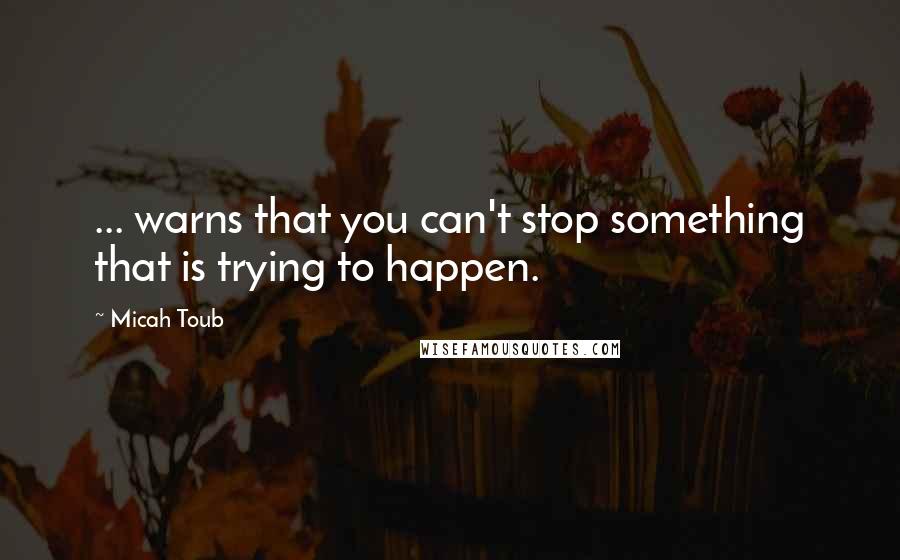 Micah Toub Quotes: ... warns that you can't stop something that is trying to happen.