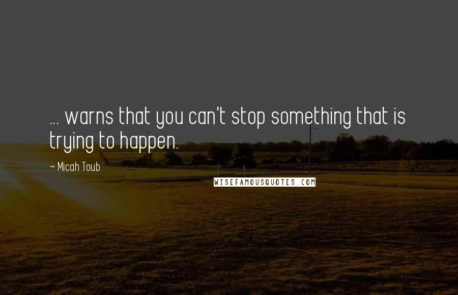 Micah Toub Quotes: ... warns that you can't stop something that is trying to happen.