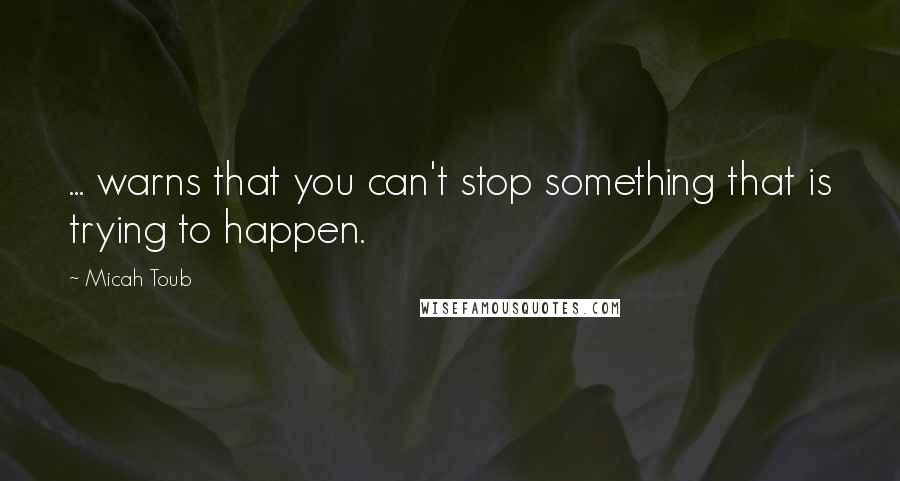 Micah Toub Quotes: ... warns that you can't stop something that is trying to happen.