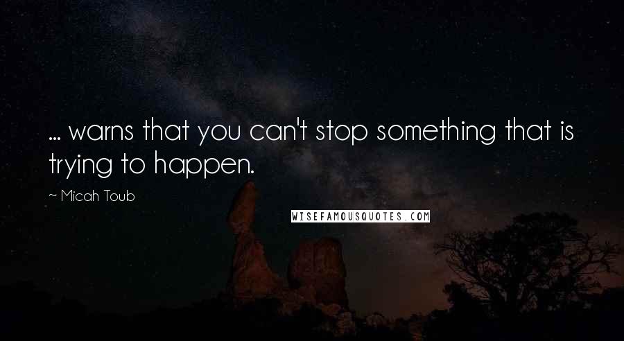 Micah Toub Quotes: ... warns that you can't stop something that is trying to happen.