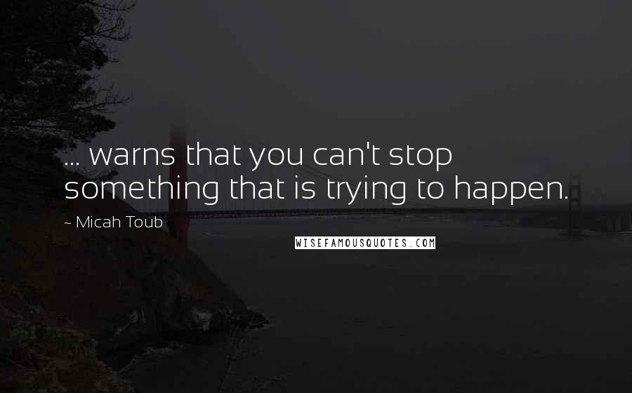 Micah Toub Quotes: ... warns that you can't stop something that is trying to happen.