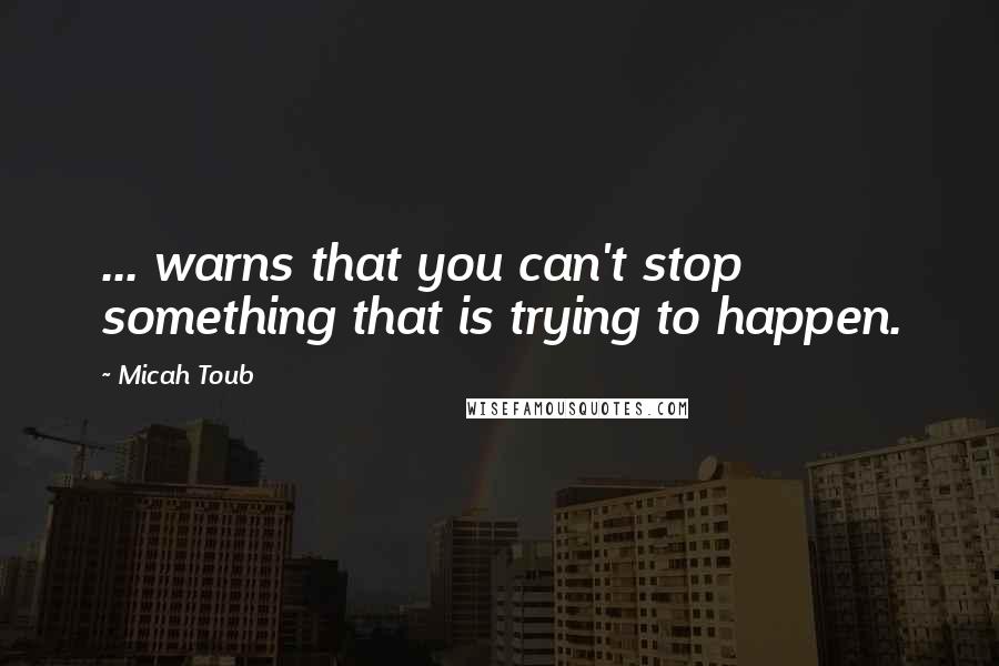 Micah Toub Quotes: ... warns that you can't stop something that is trying to happen.