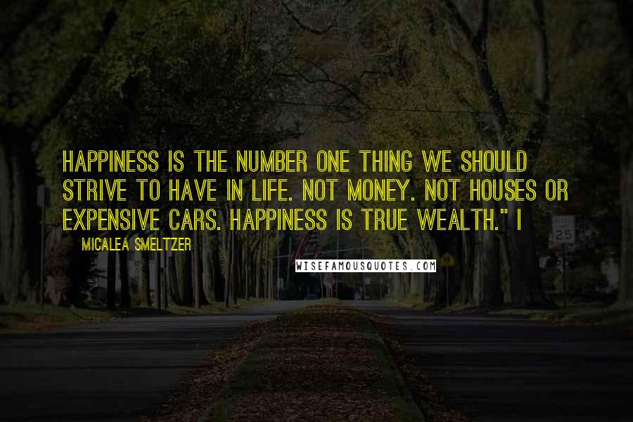 Micalea Smeltzer Quotes: Happiness is the number one thing we should strive to have in life. Not money. Not houses or expensive cars. Happiness is true wealth." I