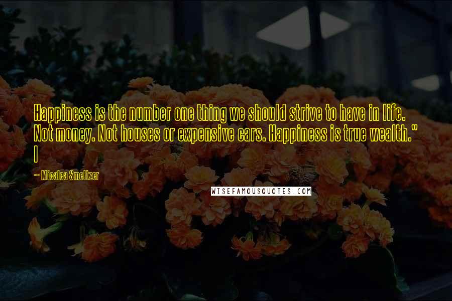 Micalea Smeltzer Quotes: Happiness is the number one thing we should strive to have in life. Not money. Not houses or expensive cars. Happiness is true wealth." I