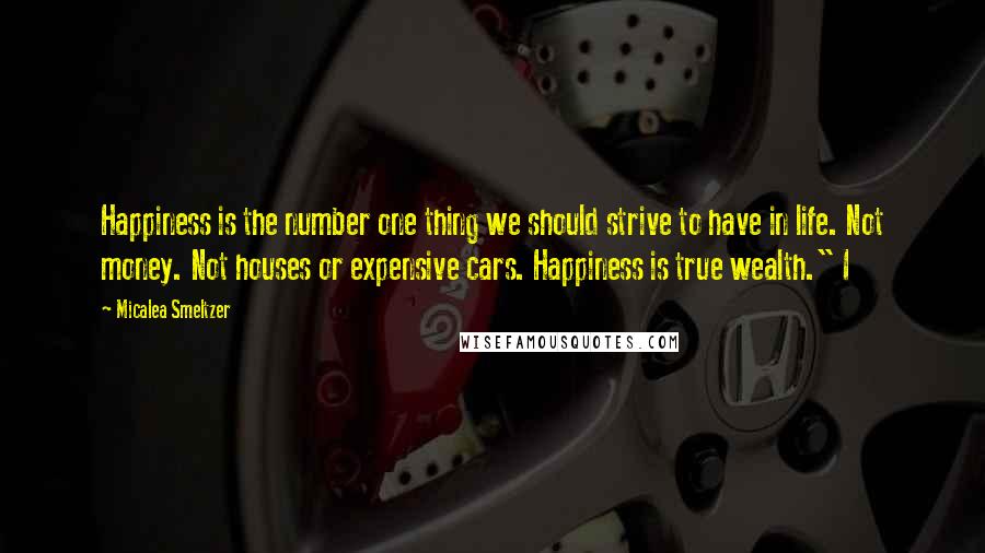 Micalea Smeltzer Quotes: Happiness is the number one thing we should strive to have in life. Not money. Not houses or expensive cars. Happiness is true wealth." I