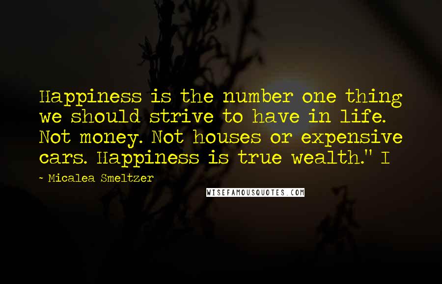 Micalea Smeltzer Quotes: Happiness is the number one thing we should strive to have in life. Not money. Not houses or expensive cars. Happiness is true wealth." I