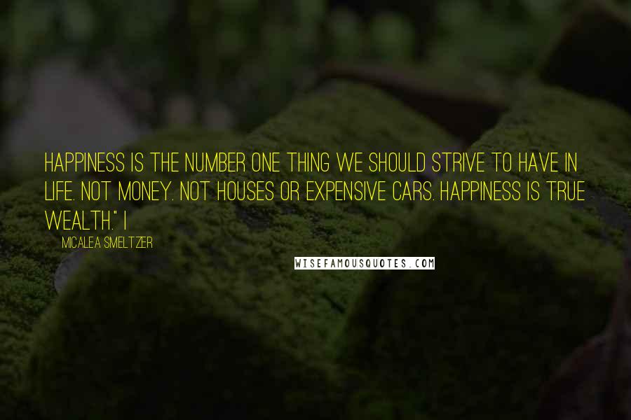 Micalea Smeltzer Quotes: Happiness is the number one thing we should strive to have in life. Not money. Not houses or expensive cars. Happiness is true wealth." I