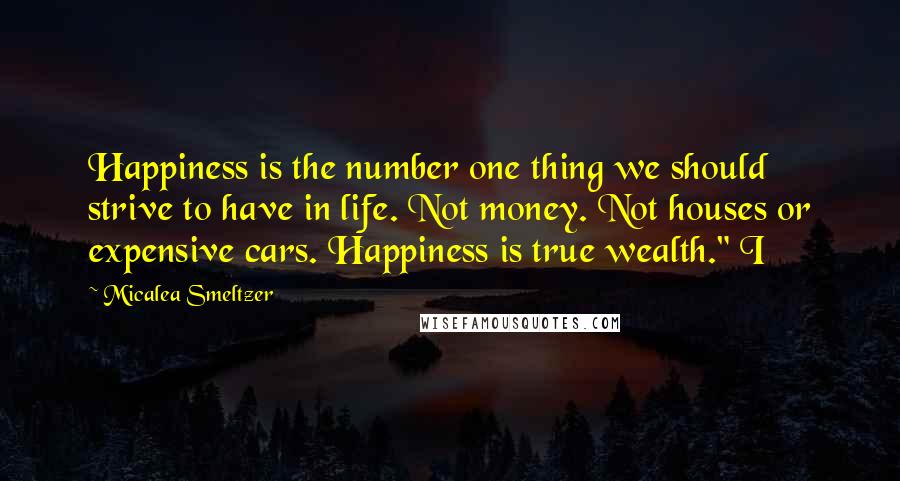 Micalea Smeltzer Quotes: Happiness is the number one thing we should strive to have in life. Not money. Not houses or expensive cars. Happiness is true wealth." I