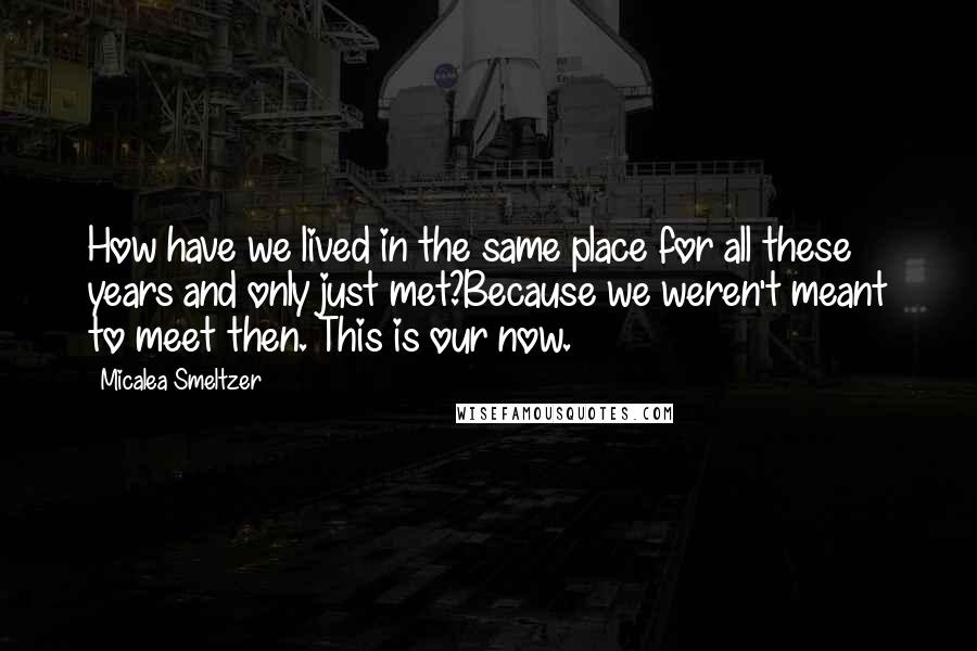 Micalea Smeltzer Quotes: How have we lived in the same place for all these years and only just met?Because we weren't meant to meet then. This is our now.