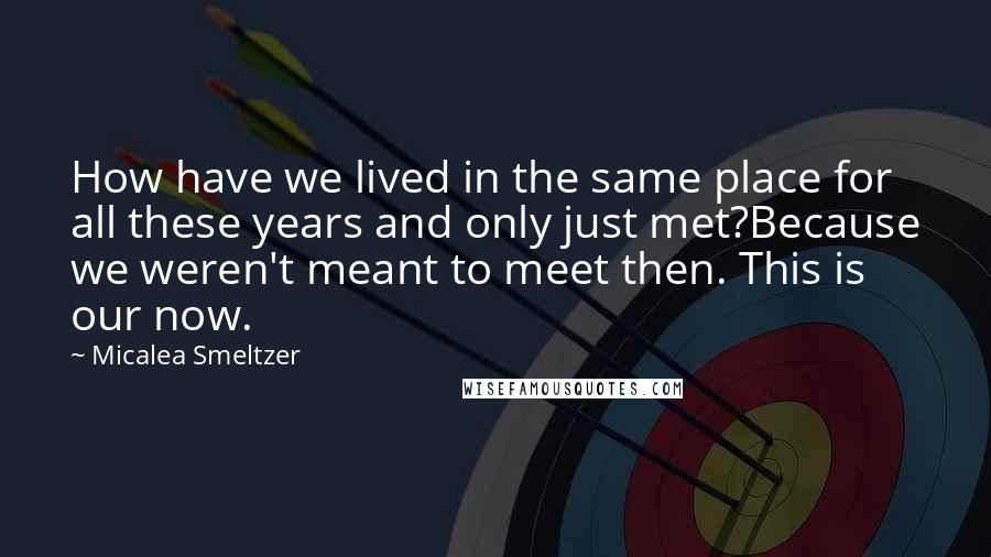 Micalea Smeltzer Quotes: How have we lived in the same place for all these years and only just met?Because we weren't meant to meet then. This is our now.