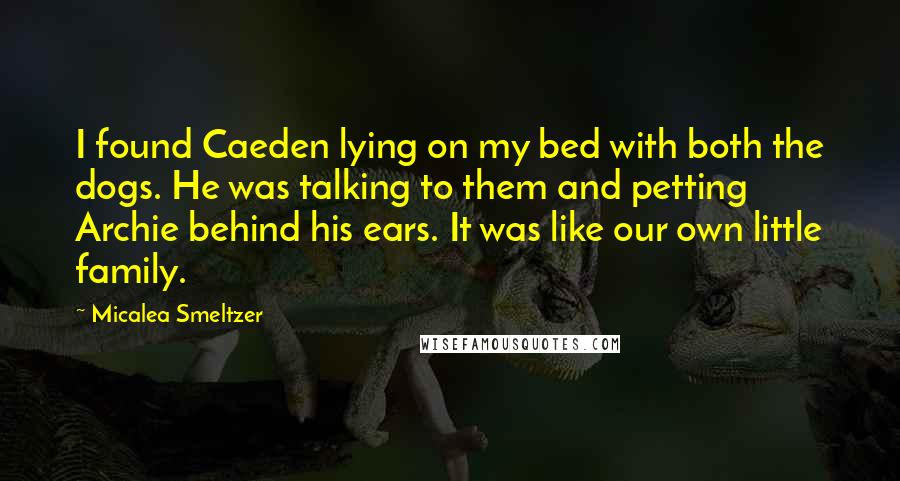 Micalea Smeltzer Quotes: I found Caeden lying on my bed with both the dogs. He was talking to them and petting Archie behind his ears. It was like our own little family.