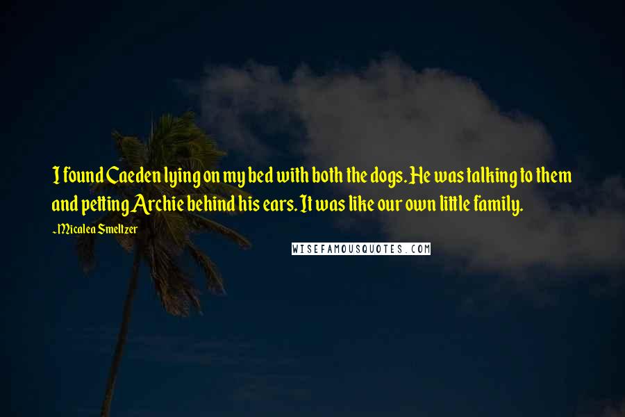 Micalea Smeltzer Quotes: I found Caeden lying on my bed with both the dogs. He was talking to them and petting Archie behind his ears. It was like our own little family.