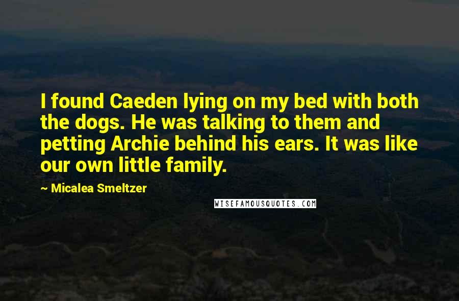 Micalea Smeltzer Quotes: I found Caeden lying on my bed with both the dogs. He was talking to them and petting Archie behind his ears. It was like our own little family.