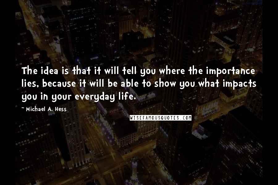 Michael A. Hess Quotes: The idea is that it will tell you where the importance lies, because it will be able to show you what impacts you in your everyday life.