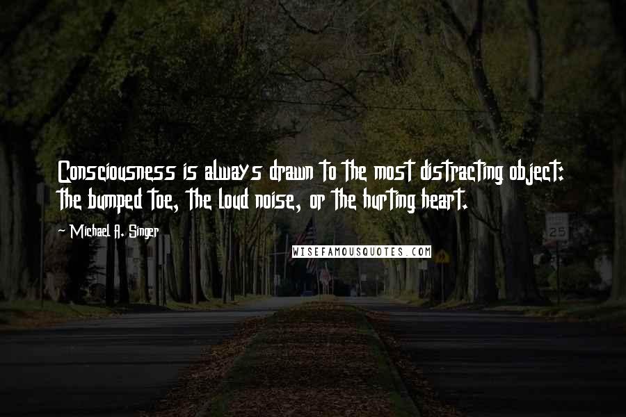 Michael A. Singer Quotes: Consciousness is always drawn to the most distracting object: the bumped toe, the loud noise, or the hurting heart.