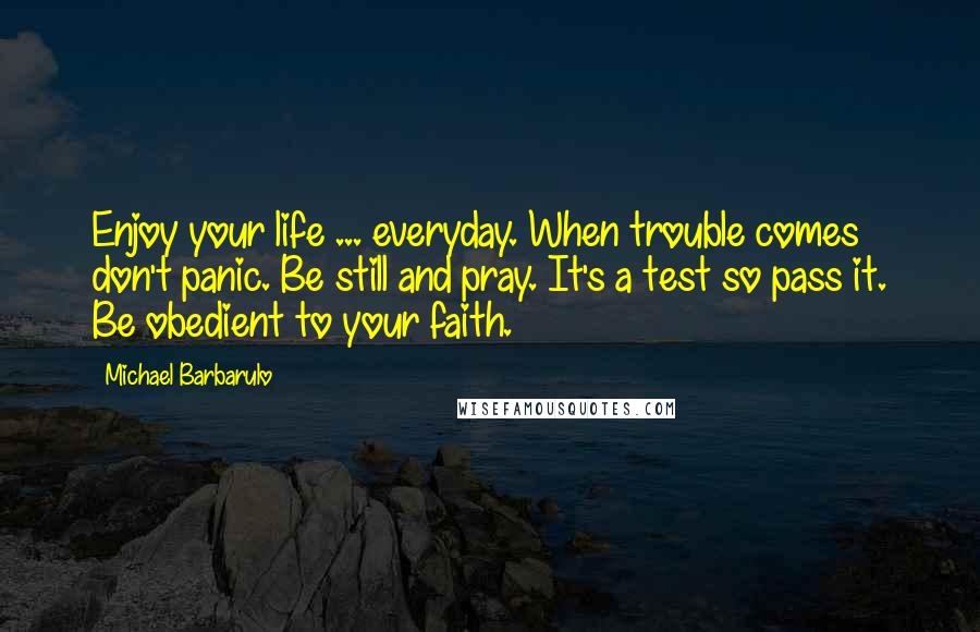 Michael Barbarulo Quotes: Enjoy your life ... everyday. When trouble comes don't panic. Be still and pray. It's a test so pass it. Be obedient to your faith.