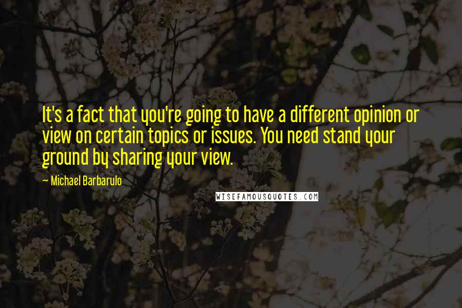 Michael Barbarulo Quotes: It's a fact that you're going to have a different opinion or view on certain topics or issues. You need stand your ground by sharing your view.