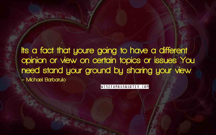 Michael Barbarulo Quotes: It's a fact that you're going to have a different opinion or view on certain topics or issues. You need stand your ground by sharing your view.