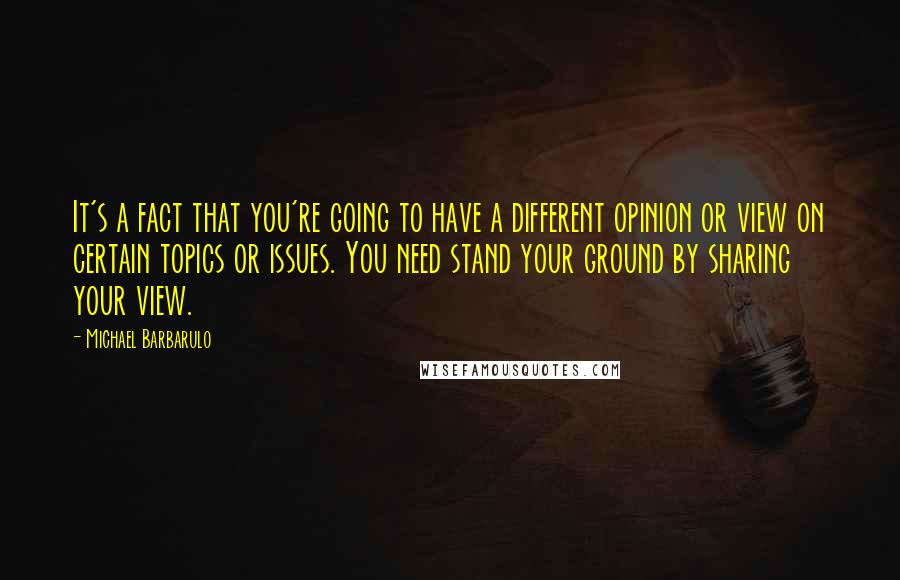 Michael Barbarulo Quotes: It's a fact that you're going to have a different opinion or view on certain topics or issues. You need stand your ground by sharing your view.