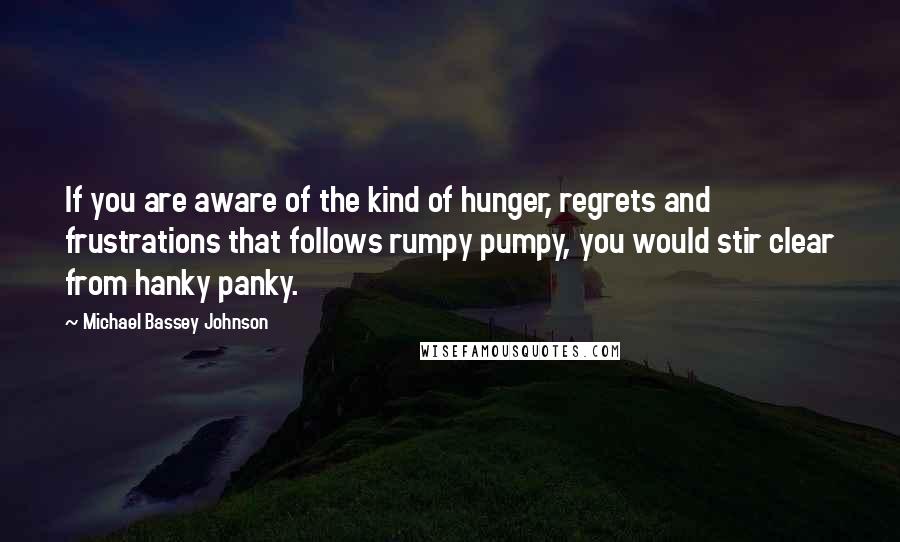 Michael Bassey Johnson Quotes: If you are aware of the kind of hunger, regrets and frustrations that follows rumpy pumpy, you would stir clear from hanky panky.